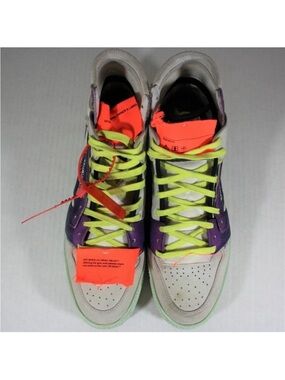 Off-White High-Top Sneakers in White, Purple & Neon Yellow